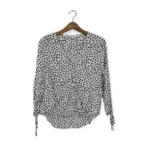 Gilli White & Black Spotted Arm Tie V-Neck Blouse Size M